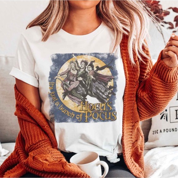 Tops - SOLD OUT White It's All Just A Bunch Of Hocus Pocus Graphic Halloween Tee Shirt